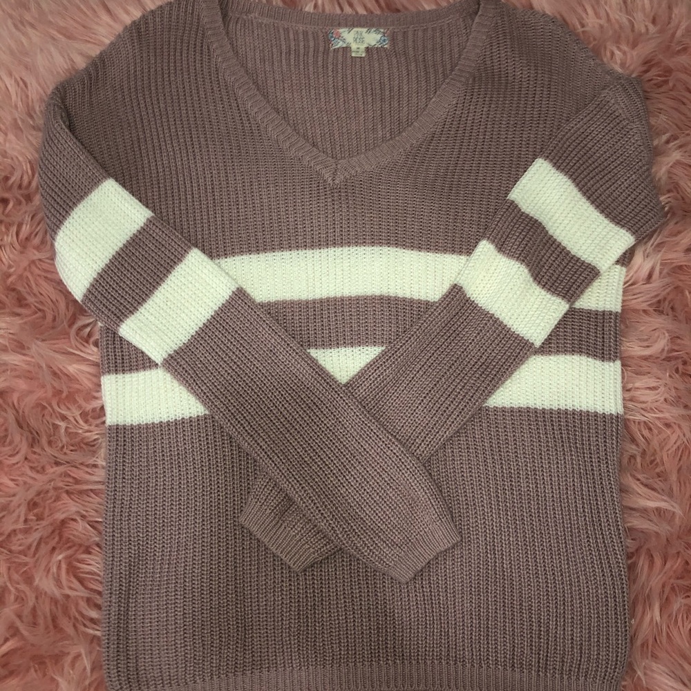 Medium purple and white striped sweater